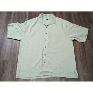 Tommy Bahama Swizzle Inn Chill Out Silk Camp Shirt Mens Large Sage Green Graphic
